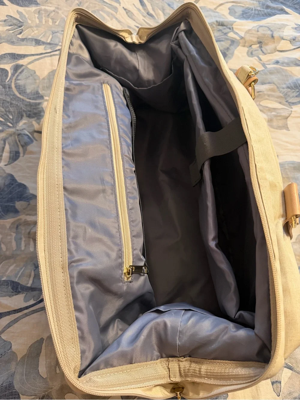Canvas Weekender Bag in Beige with Tan Trim